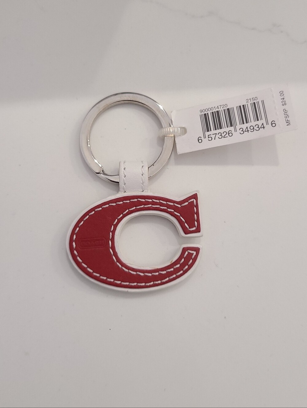 NWT Coach Red and White Leather 'C' Keyring Keychain
